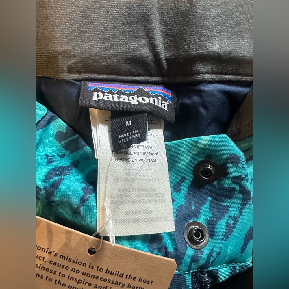 BRAND NEW WITH TAGS Patagonia Blue & Green Patterned Snow Pants - Picture 3 of 7